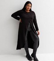 New Look Curves Black Fine Knit Round Neck Long Sleeve Long Wrap Top